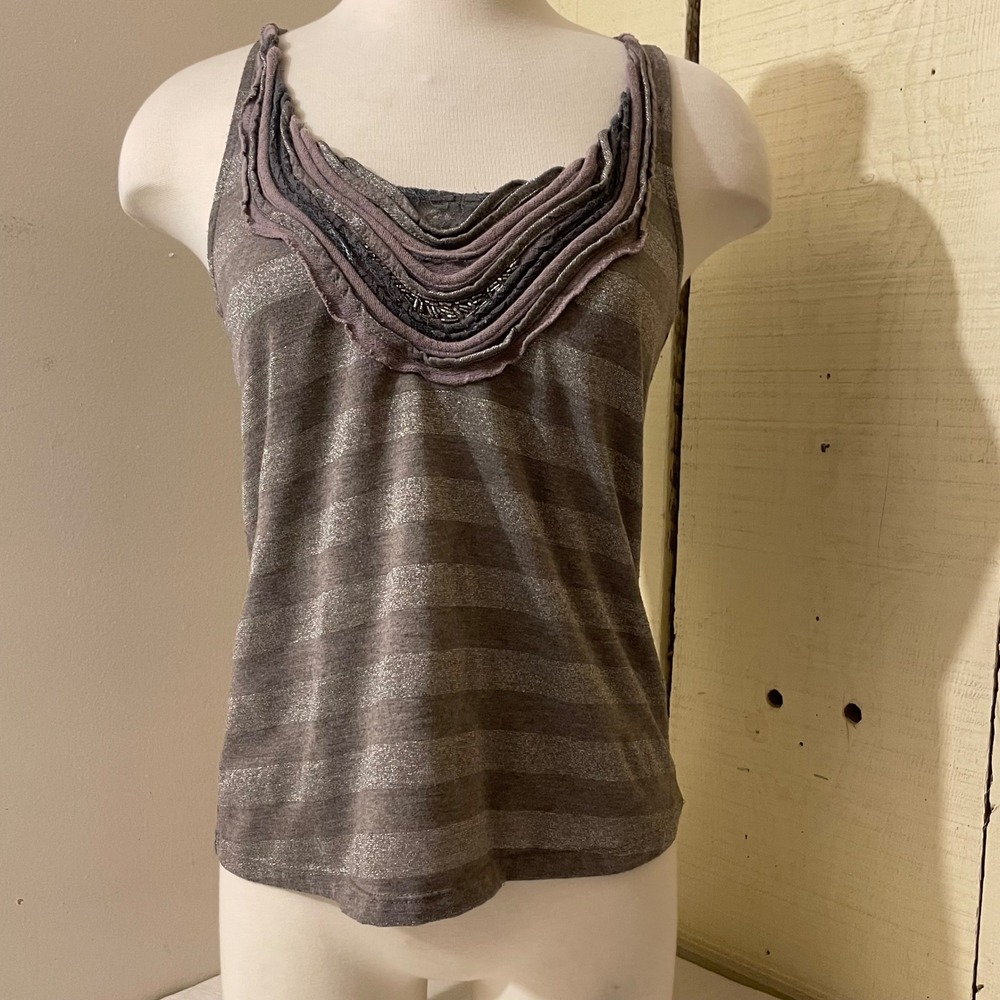One September Women's Size P Striped Tank‎ Top Embellished Neckline